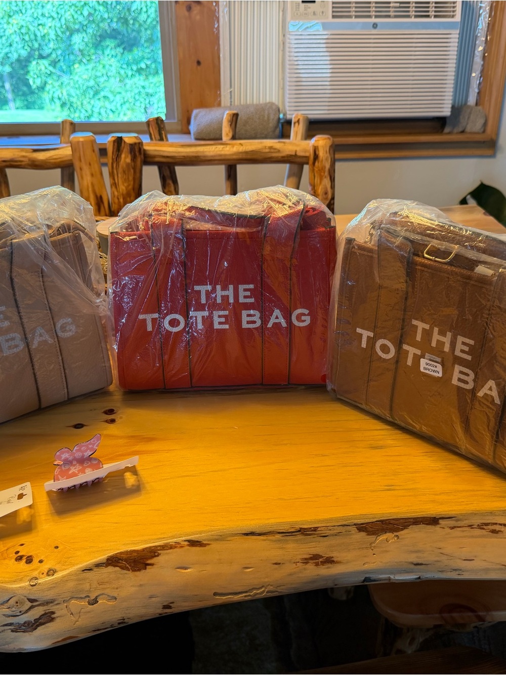 Source Unknown Red Crossbody Tote Bag with White Text